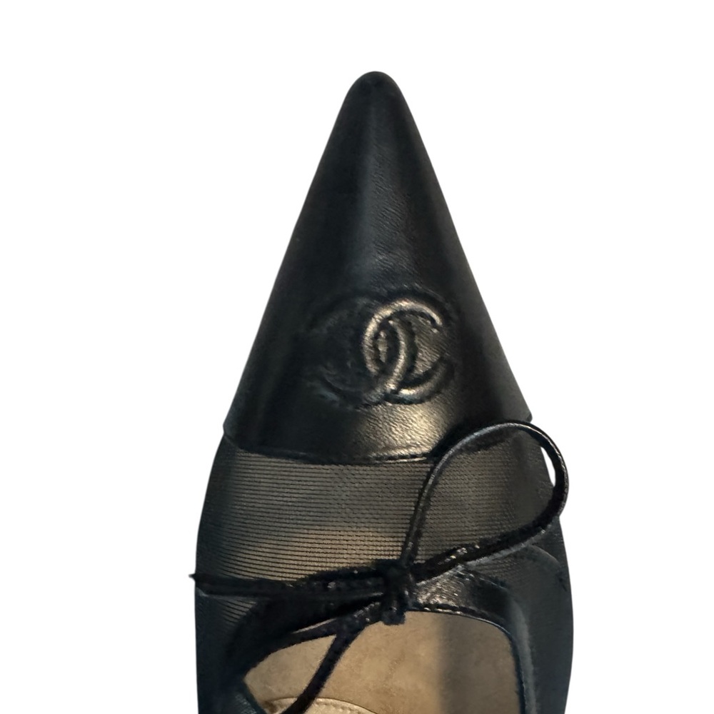CHANEL “CC” Black MESH MULE HEELS - Picture 4 of 7